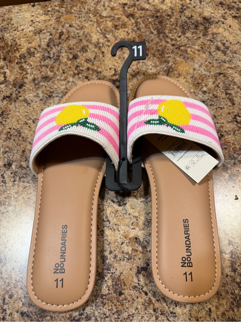 Hand Beaded Lemon Slide Sandals     Women’s Size 9 10 11